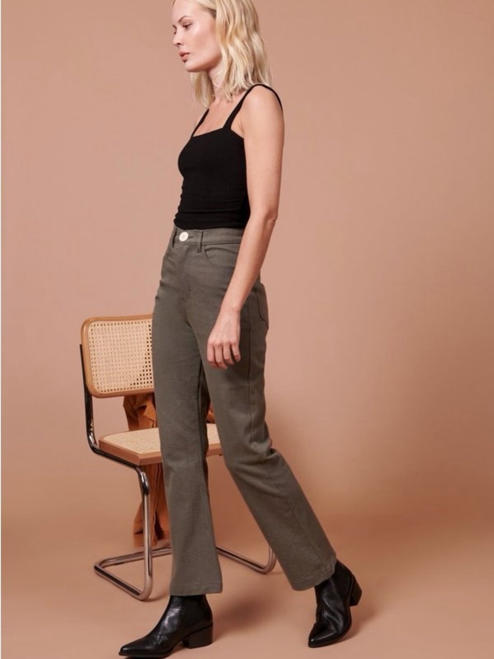 Whimsy + Row Fae Pant Womens Flare Bootcut Jeans Gray Green Womens Size 31